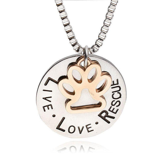 "Live Love Rescue" Gold Paw Necklace
