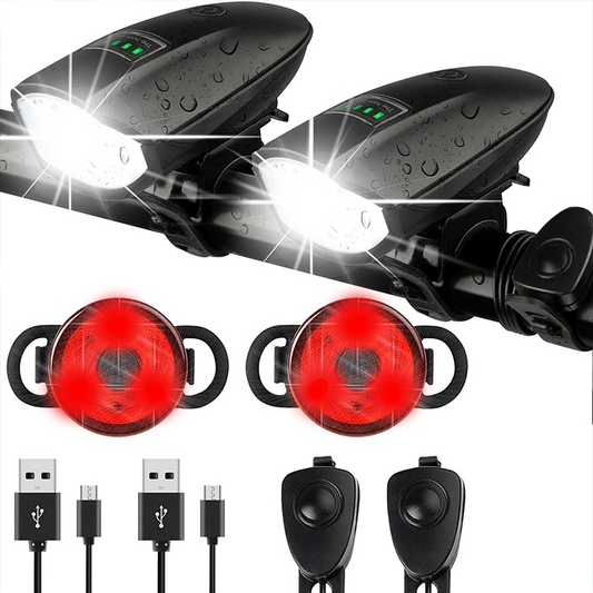 1400 Lumens Rechargeable Bike Lights With Tail Light Black
