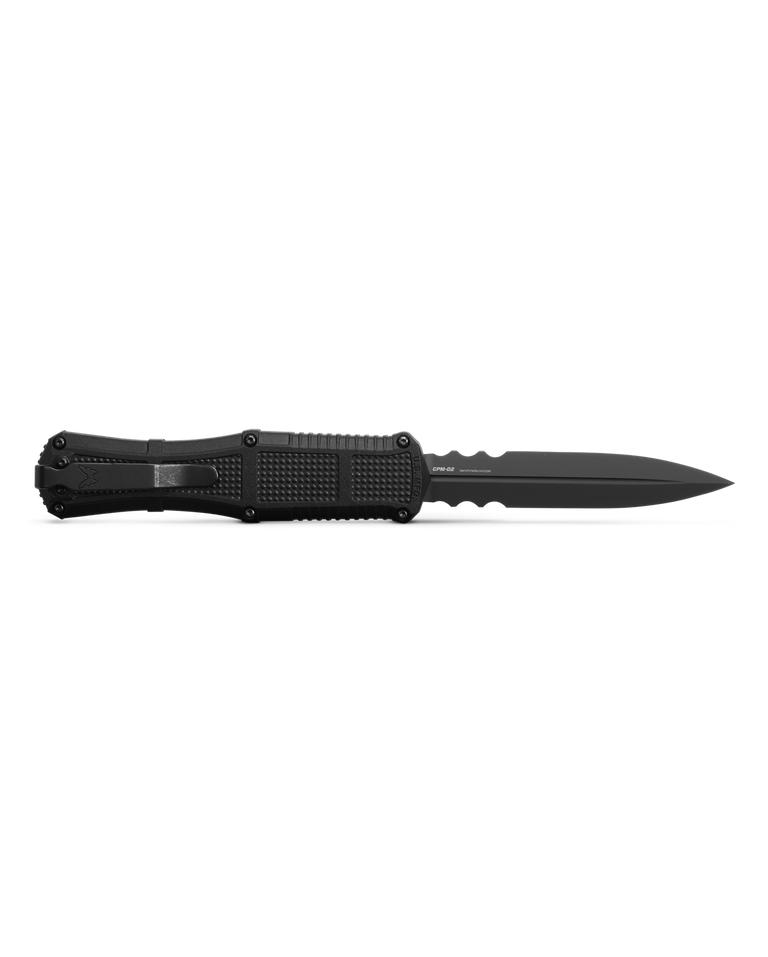 Benchmade Claymore OTF 3370SGY Tactical Knife 3.89in Serrated CPM-D2 Blade Black Grivory Handles