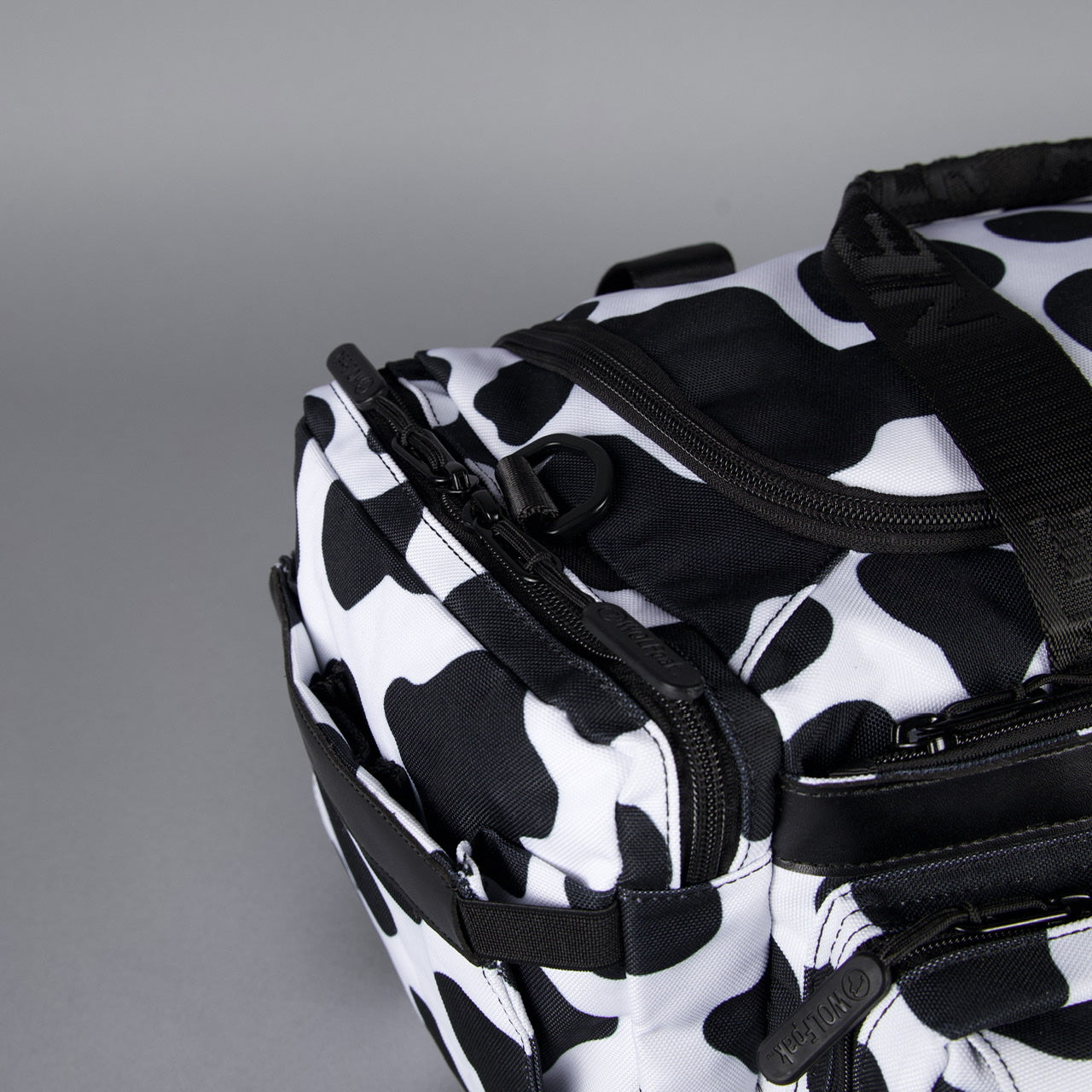 20L Mini Duffle Bag Black White Cow