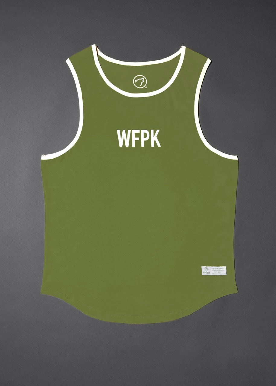 Men's Performance Tank Moss Green W/ Off White Border