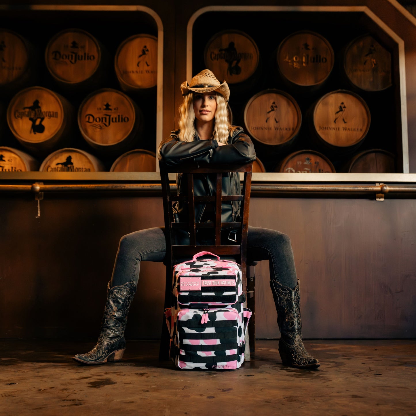 35L Backpack Pink Black Cow