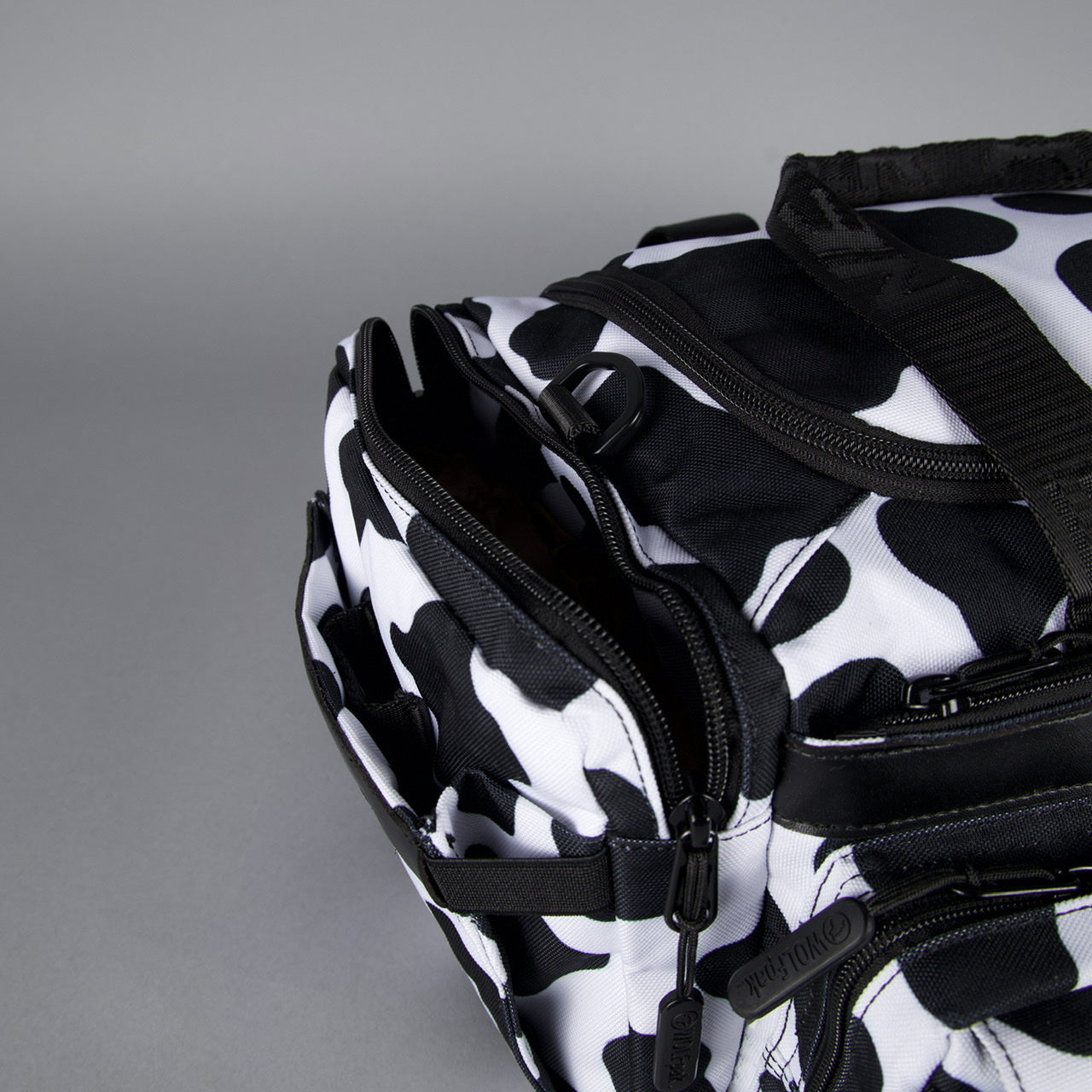 20L Mini Duffle Bag Black White Cow