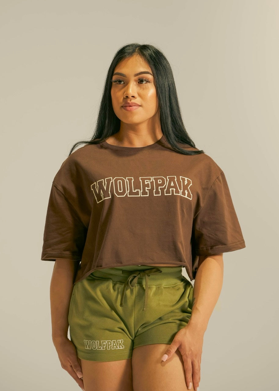 Women's Varsity Cropped Tee Mocha Brown