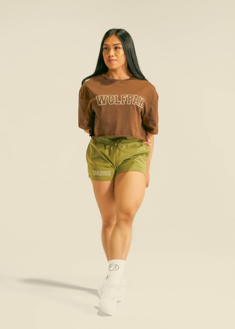 Women's Varsity Cropped Tee Mocha Brown