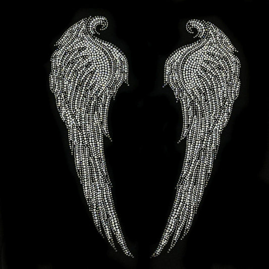 Black Angel Wings Iron on Rhinestone Hot fix Design