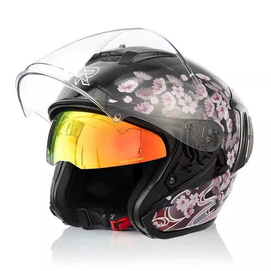 Black & Pink Flower R05 Motorcycle Helmet