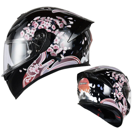 Black & Pink Flower Motorcycle Helmet