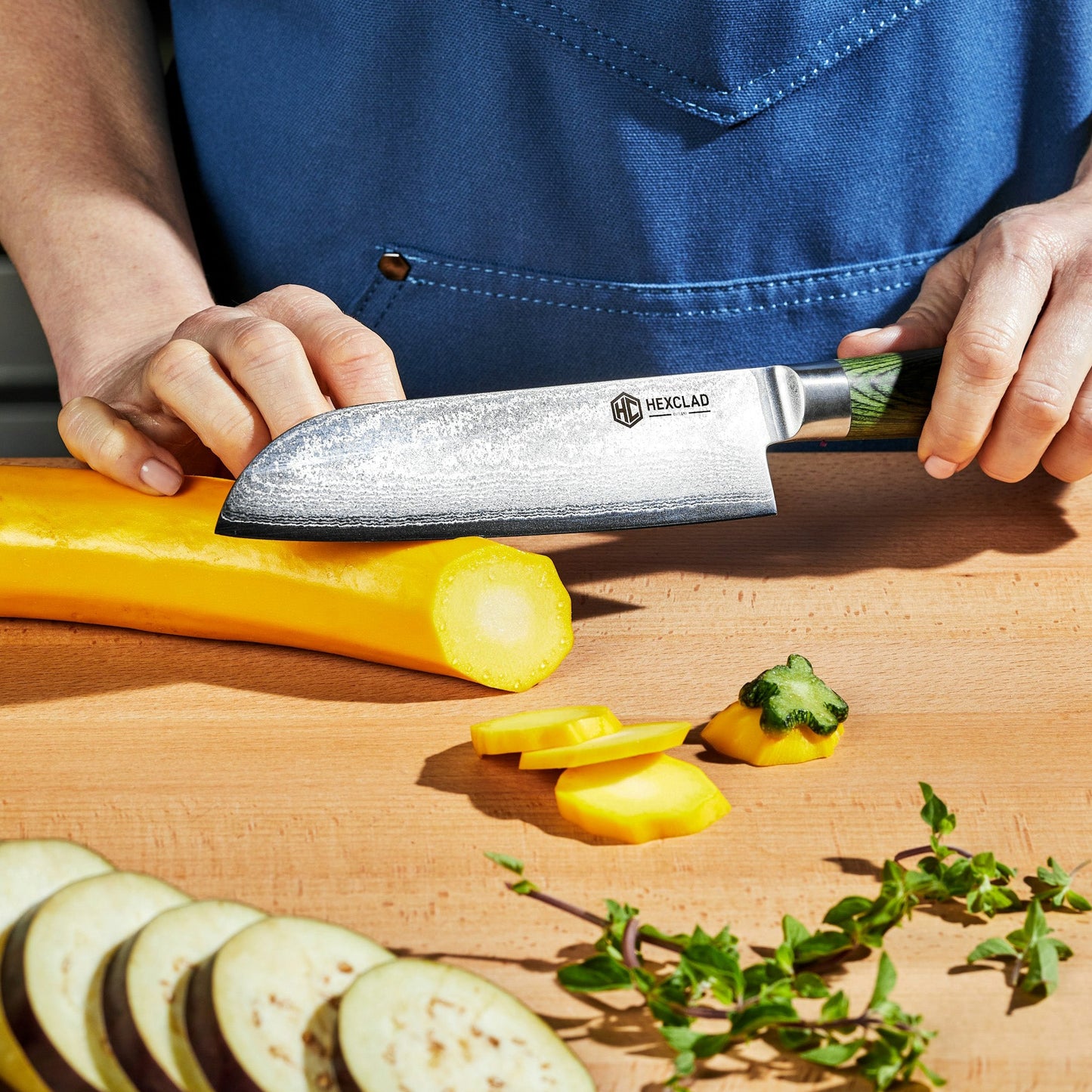 Damascus Steel Santoku Knife, 7"