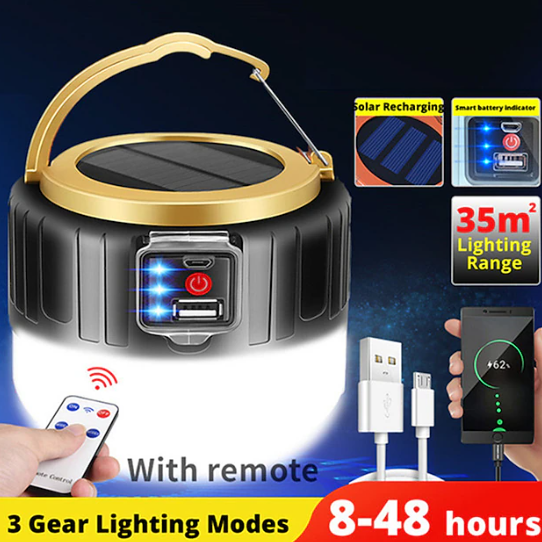 Camping Lights -  USB & Solar Rechargeable Tent Lights with Remote Control