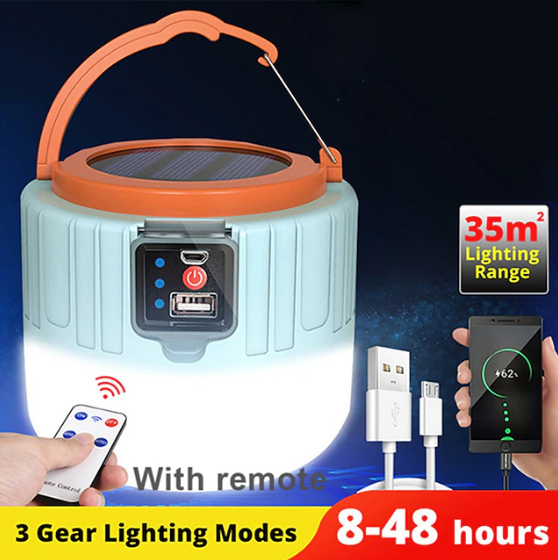 Camping Lights -  USB & Solar Rechargeable Tent Lights with Remote Control