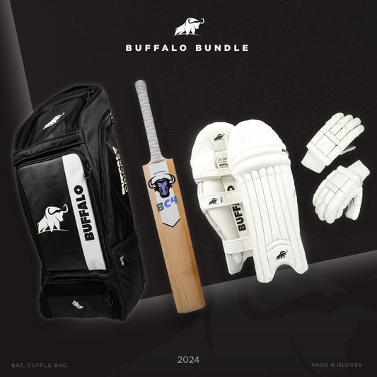 Grade 1 bat, pads, gloves and duffle bag