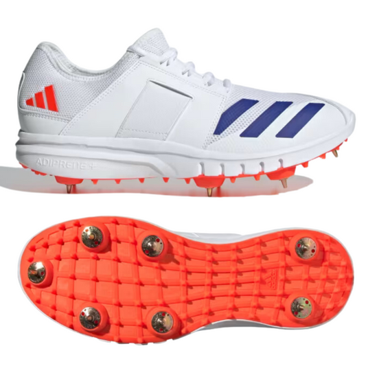 2024 ADIDAS HOWZAT SPIKE 20 CRICKET SHOES - WHITE/BLUE/RED