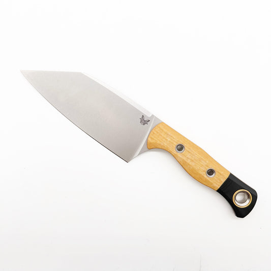 BENCHMADE STATION KNIFE 4010-02 5.82" STONEWASHED CPM-154 TAN RICHLITE/BLACK G-10 HANDLE